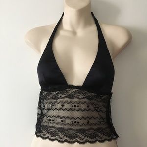 ANDRES SARDA Black Silk + Lace Halter Top 34B